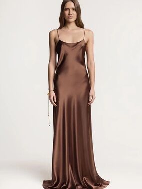 Serenity Satin Chocolate silk
Brown Maxi Slip Dress
